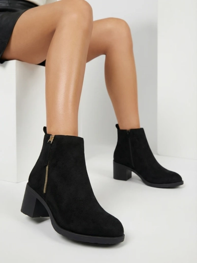 Royalfashion Black eco suede women's low stiletto boots Rejerry