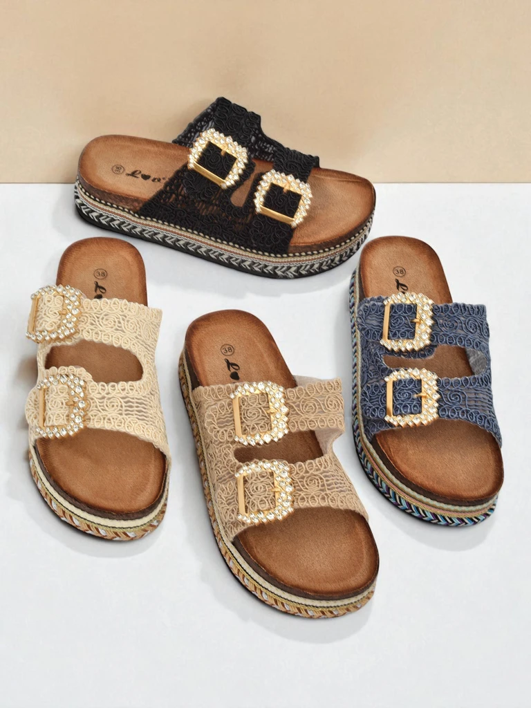 Royalfashion Женские сандалии с пряжками из стразов GlamCork