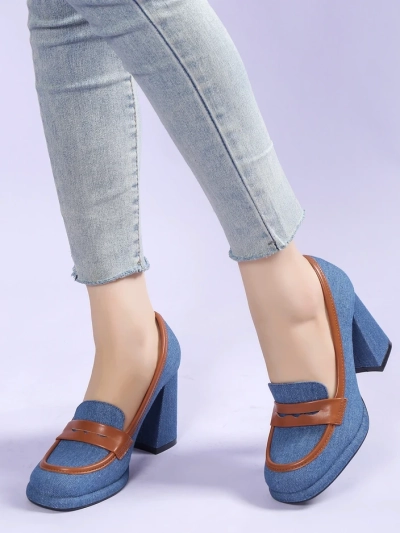 Женские джинсовые мокасины на толстом каблуке Jozenas