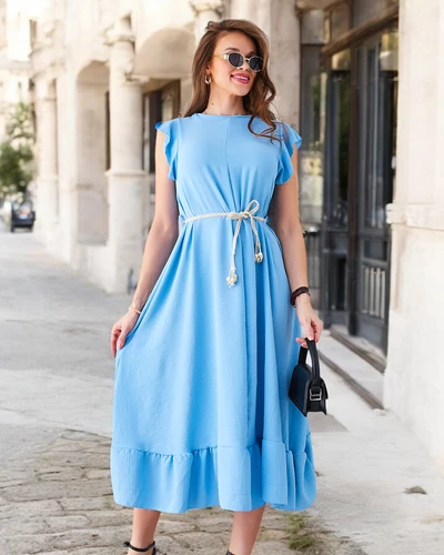 Royalfashion Naiste midi kleit volangide ja lühikeste varrukatega