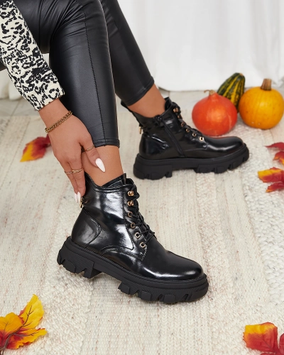 Royalfashion Black eco-leather women's insulated Selori trapper boots