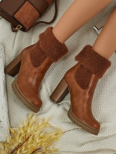 Women's Eco-Leather Heeled Ankle Boots with Knit Tirave