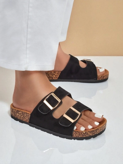 Letitia women's black suede flip-flops, flat heel, Italian design