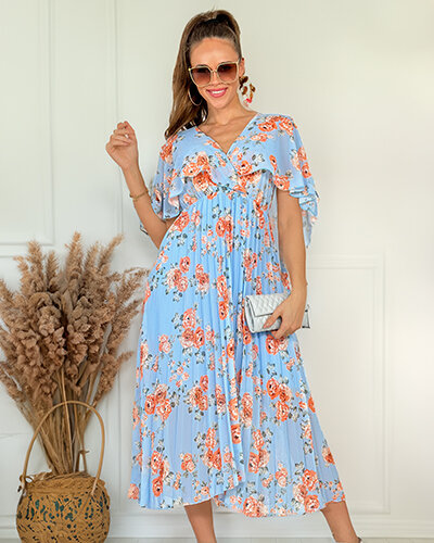 Royalfashion Women's pleated floral midi dress
