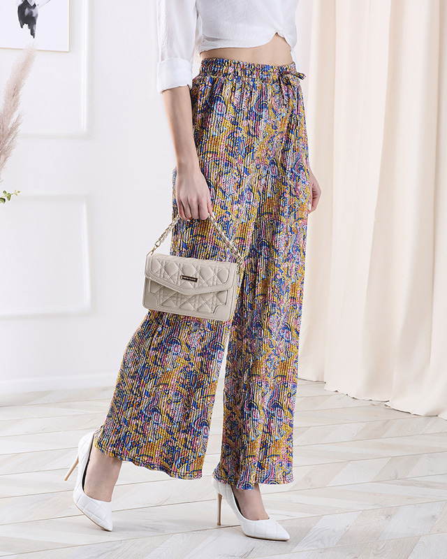 Naiste mustrilised laia säärega püksid, kollased- Rõivad