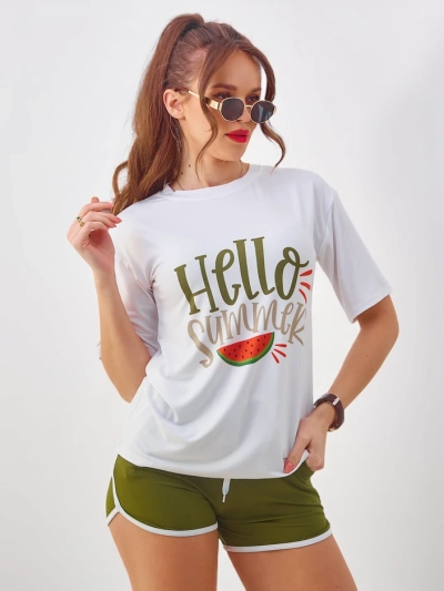 Royalfashion Women's sports set with t-shirt and shorts Hello Summer