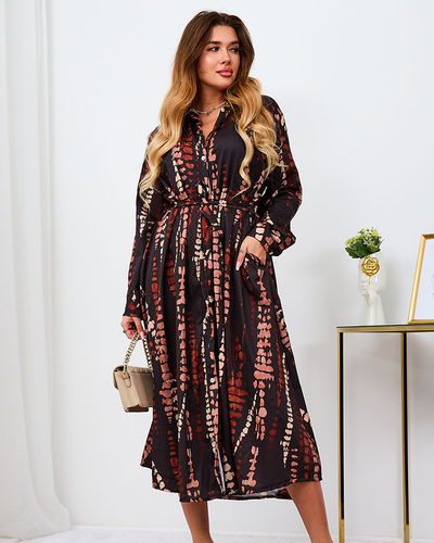 Royalfashion Musta ja pruuni mustriga naiste maxikleit