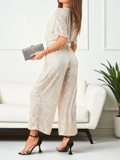 Royalfashion Длинный женский комбинезон с пайетками