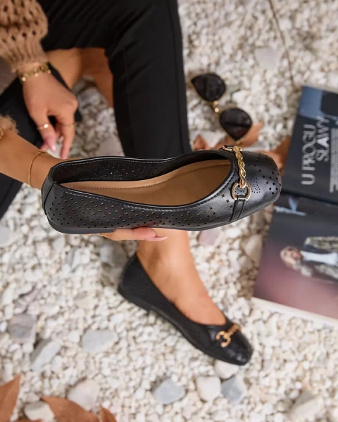 Mustad kuldse ornamendiga naiste aplastikballeriinid Serilla- Footwear