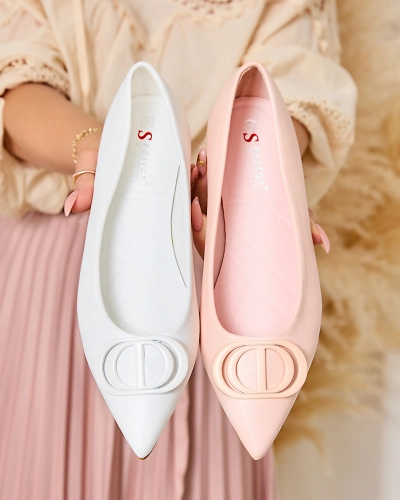 Royalfashion Bright pink women's ballerinas pointed toe with Manixy nose embellishment