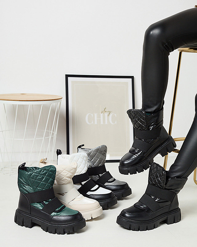 Women's snow boots on a flat sole in black and white Ferory- Footwear