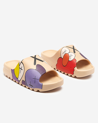 Beige rubber women's slippers with Pfizz print - Footwear