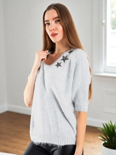 Light gray sweater with stars - Clothing