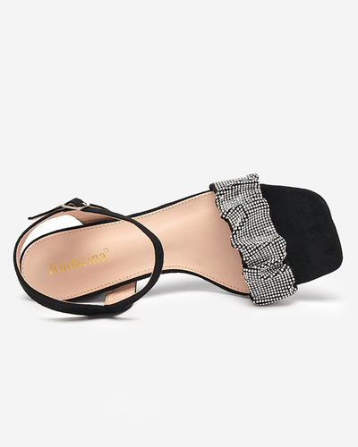 Black women's sandals on a post with cubic zirconias Trieste - Footwear