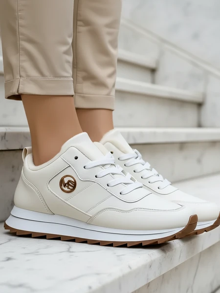 Royalfashion Alba Women's Insulated White Eco-Leather Platform Sneakers