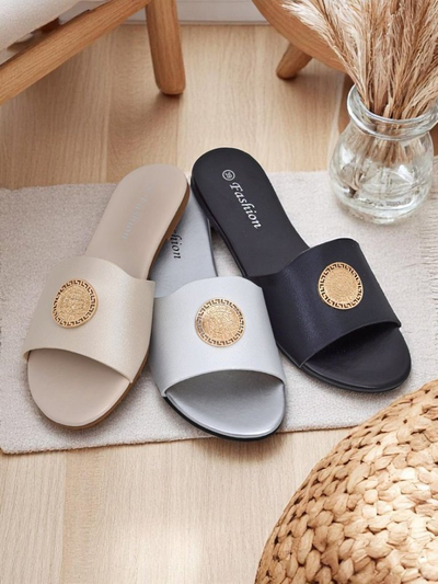 Royalfashion Women's Flat Golden Slip On Sandals