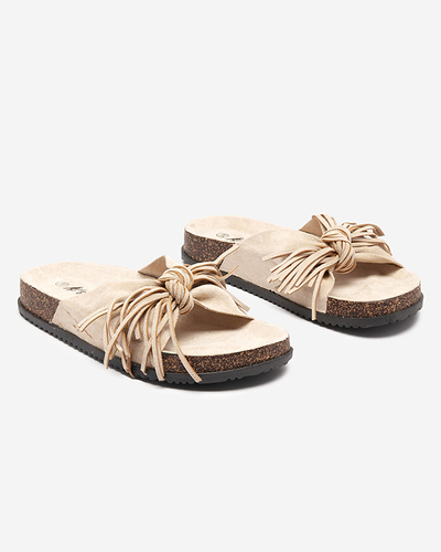 Women's slippers with beige tassels Guttis - Footwear