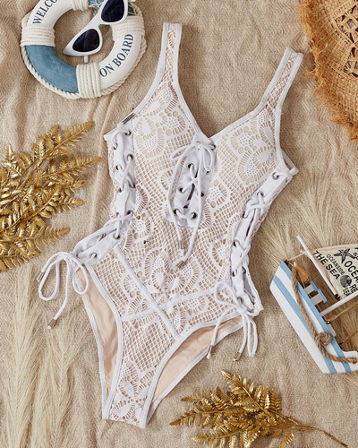 One Piece Women's White Lace Swimsuit - Underwear