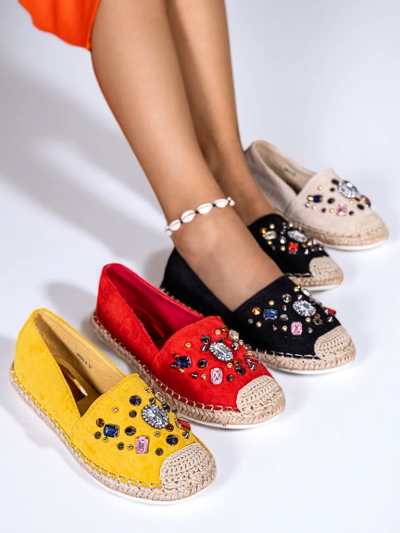 Punased naiste öko-seemisnahast espadrillid kuubikutega tsirkooniumoksiididega Mediros - Jalatsid