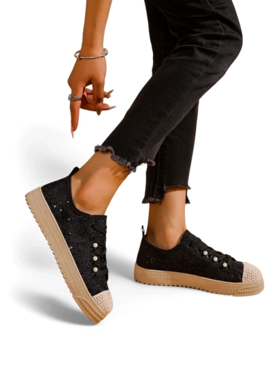 Royalfashion Women's lace sneakers with sequins Nille