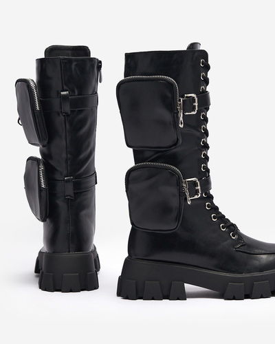 Black worker boots with decorative sachets on the uppers Sello- Footwear