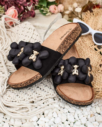 Royalfashion Naiste flip-flops kuldsete karude ja lilledega Isaralle