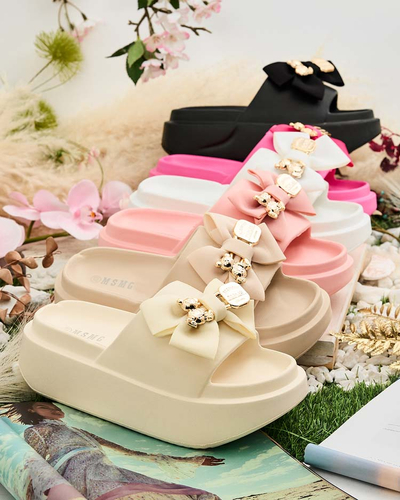 Royalfashion Women's rubber flip-flops with decorative bow Apis