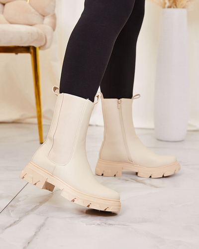 Royalfashion Women's high flat heeled boots in ecru Vedita