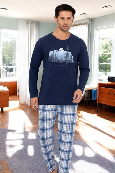 Royalfashion Men's plaid cotton pajamas