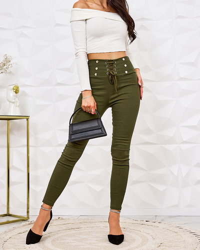 Royalfashion Naiste teggings püksid dekoratiivse sidemega