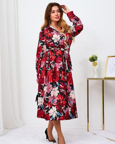 Royalfashion Punase ja bordoopunase mustriga naiste maxikleit