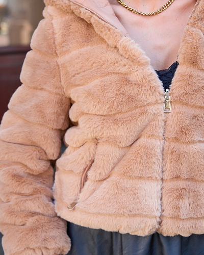 Royalfashion Double-sided women's jacket with fur in light brown