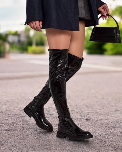 Royalfashion Женские лакированные сапоги выше колена Lessdo