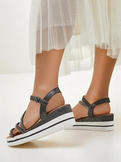 Royalfashion Women's wedge sandals with rhinestones Ballosa