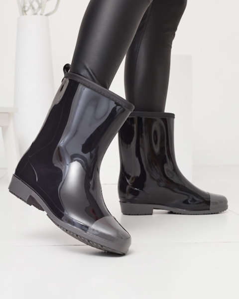 Black lacquered women's wellingtons with gray nose Xolina- Footwear