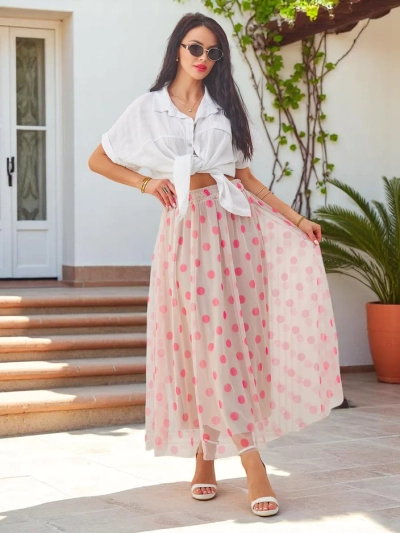 Royalfashion Naiste viskoosist midi seelik polka dot tülliga