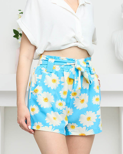 Women's blue patterned fabric floral shorts - Clothing
