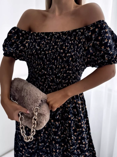 Floral black women's midi dress - Clothing