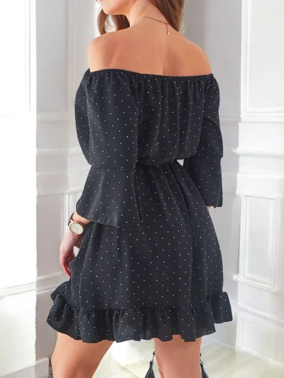 Royalfashion Женское мини-платье с открытыми плечами и длинными рукавами, декорированное стразами