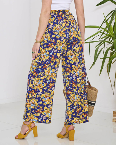 Naiste sinised palazzo püksid tumesiniste lilledega- Rõivad