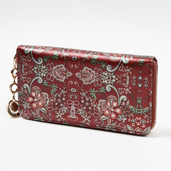 Large burgundy women's wallet with a floral pattern - Accessories
