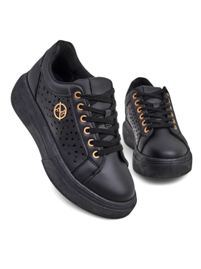 Women's Kalista Nero sneakers - black eco-leather platforms, spring collection