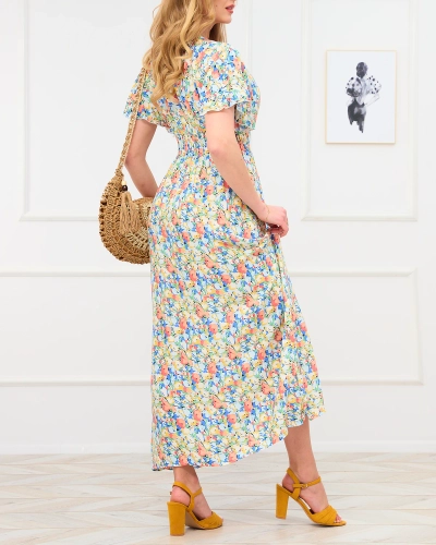 Yellow women's floral maxi dress - Clothing
