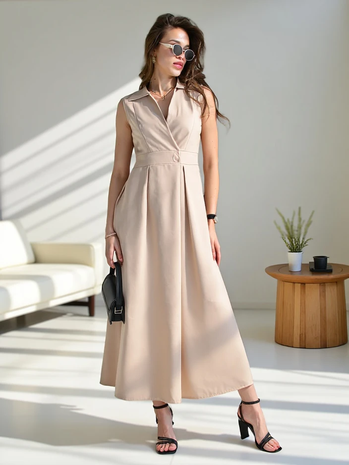 Royalfashion Women's sleeveless dress with a wrap neckline Bizness