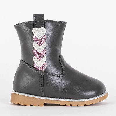 Gray girls boots with a decorative upper Nokimi - Footwear