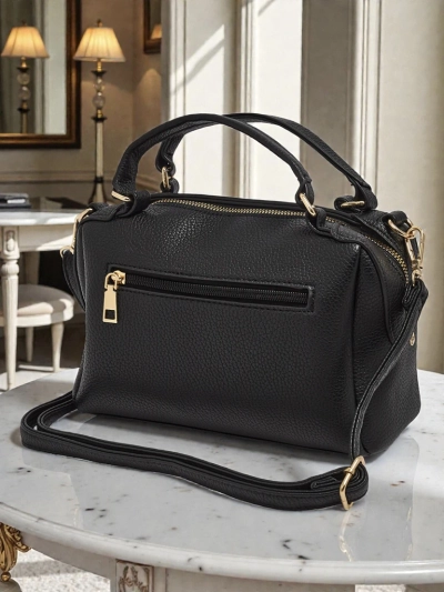Luna Black Leather Elegant Everyday Handbag