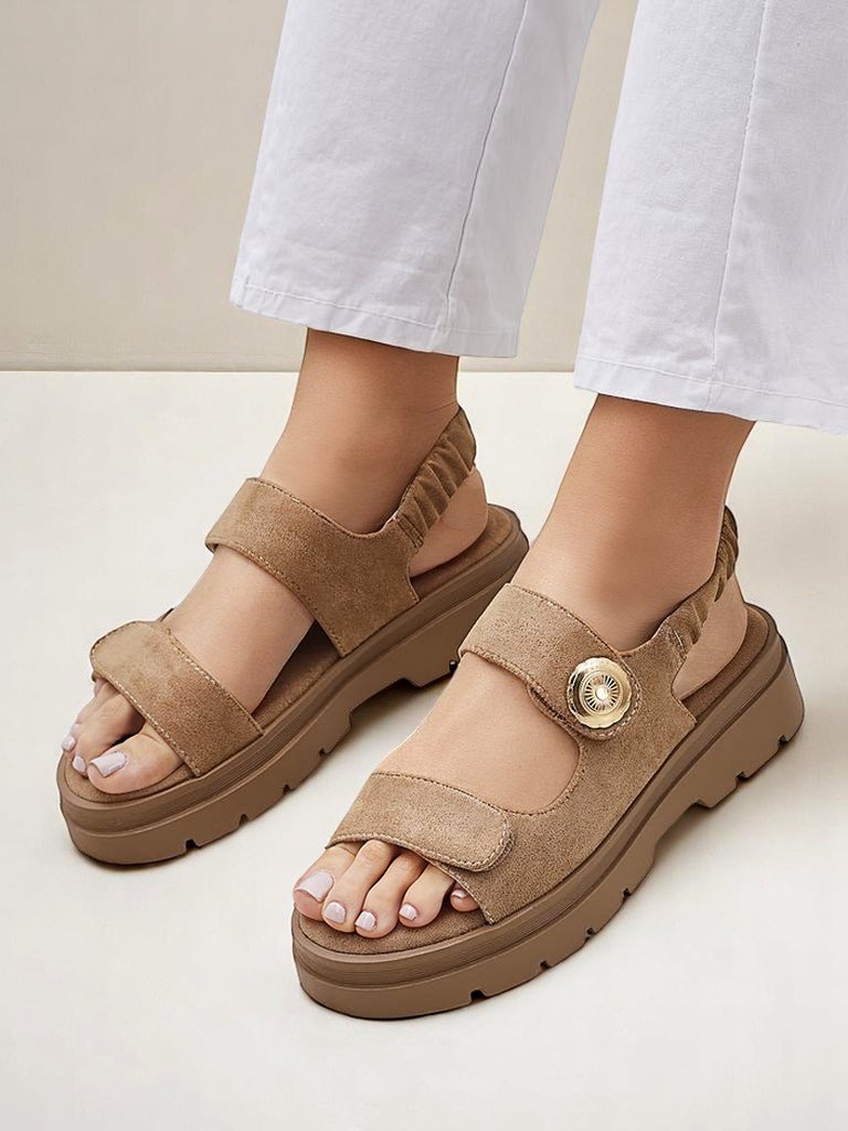 Женские сандалии Royalfashion Callisto коричневые экокожа платформа