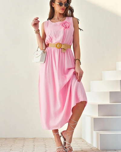 Женское миди-платье Royalfashion на бретелях, с круглым вырезом и декоративным цветком