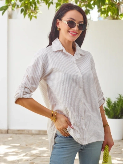 Royalfashion Naiste puuvillane triibuline särk paeltega all,