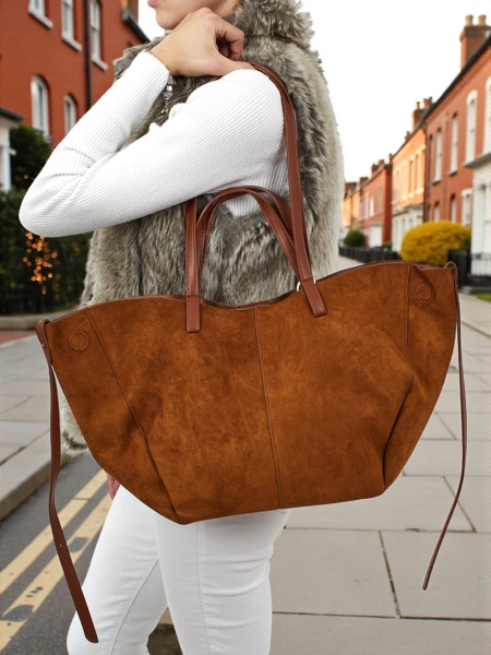 Women's shopper bag eco suede with smaller eco leather included 2in1 Elinea